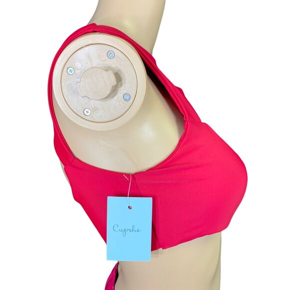 Cupshe Womens Bikini Swimsuit Top Cutout High Neck Magenta Pink Small - Picture 3 of 12